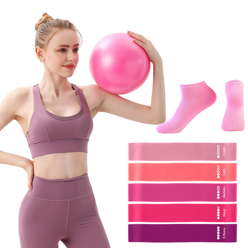 Pilates Yoga Workout At Home - Pilates Ball Resistance Bands Grip Socks