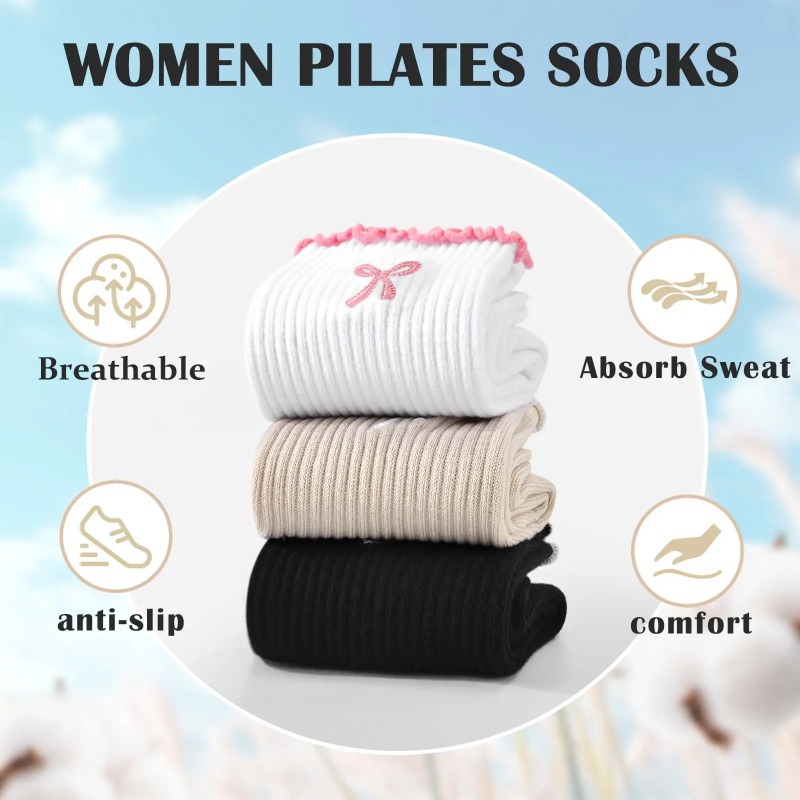 Pilates & Yoga Unleashed International Academy Yonkers - Professional Yoga Socks, Cotton Strap Silicone